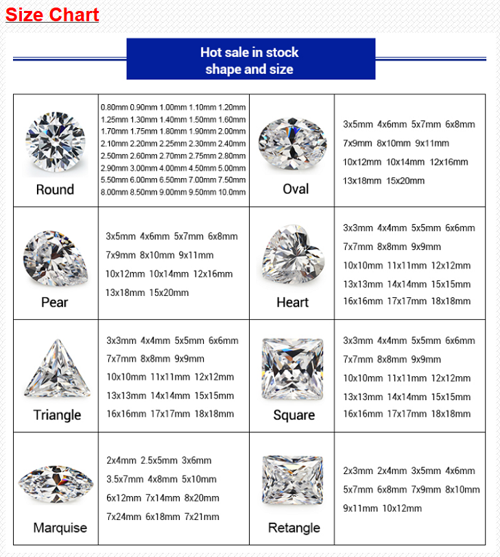 white round CZ all shape all size in stock