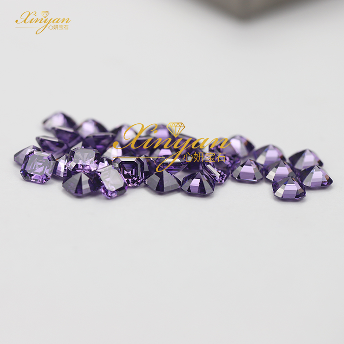 purple CZ asscher shape in stock wholesale