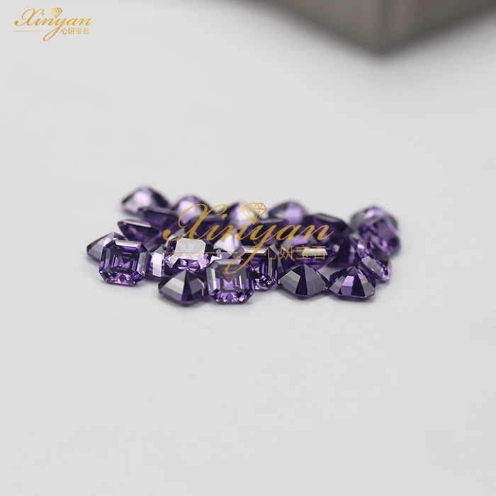 purple CZ asscher shape in stock wholesale